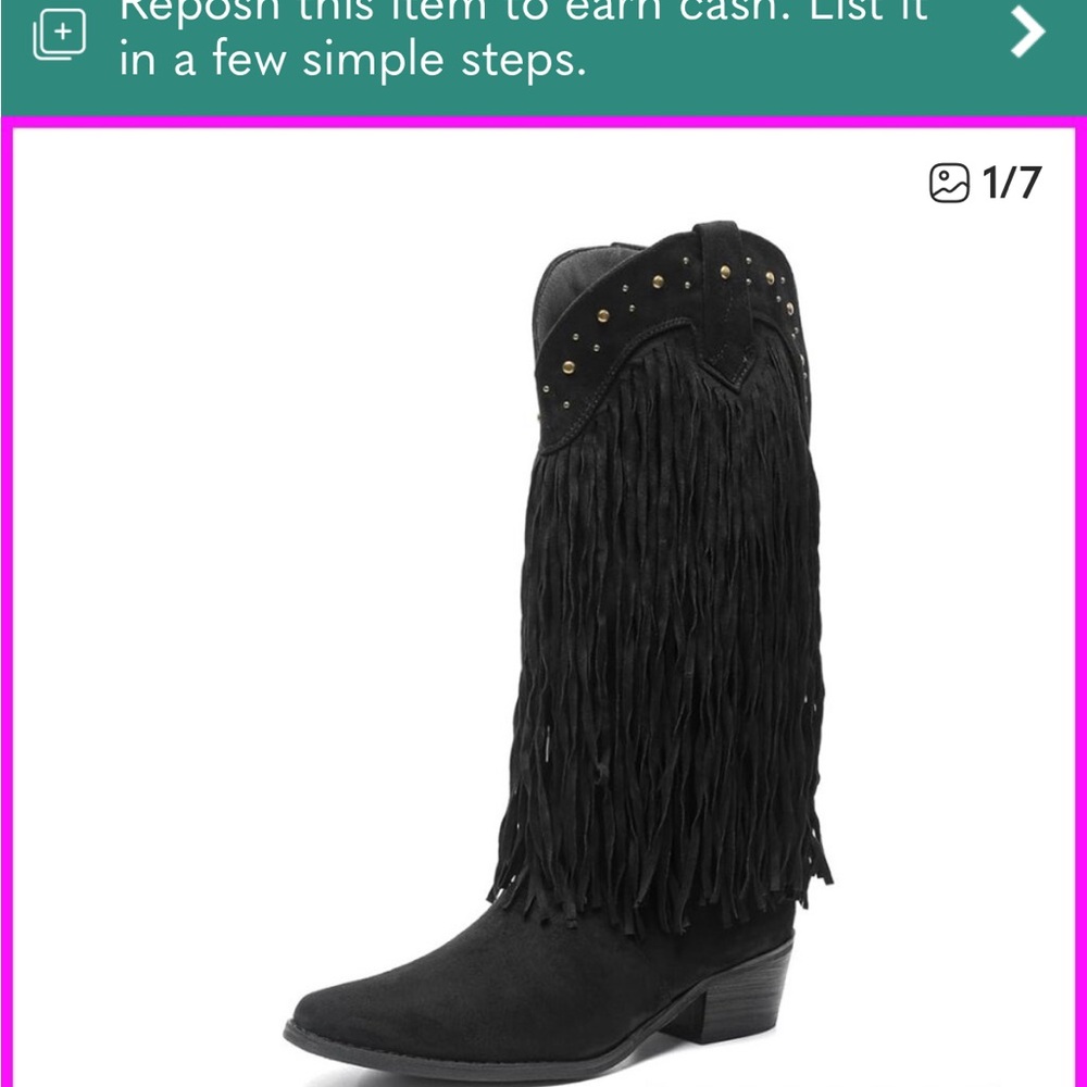 Elegant Black Fringe Heeled Boots